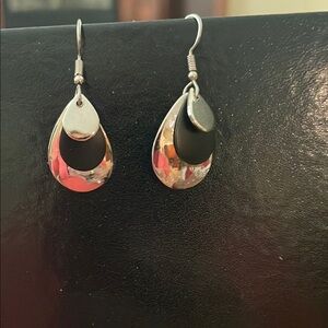 Elegant Black and Silver Teardrop Earrings